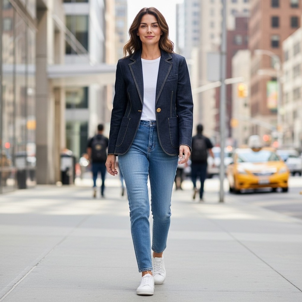 Tory Burch Single Button Denim Blazer Dark Wash Blue Jacket Size 4 NWT